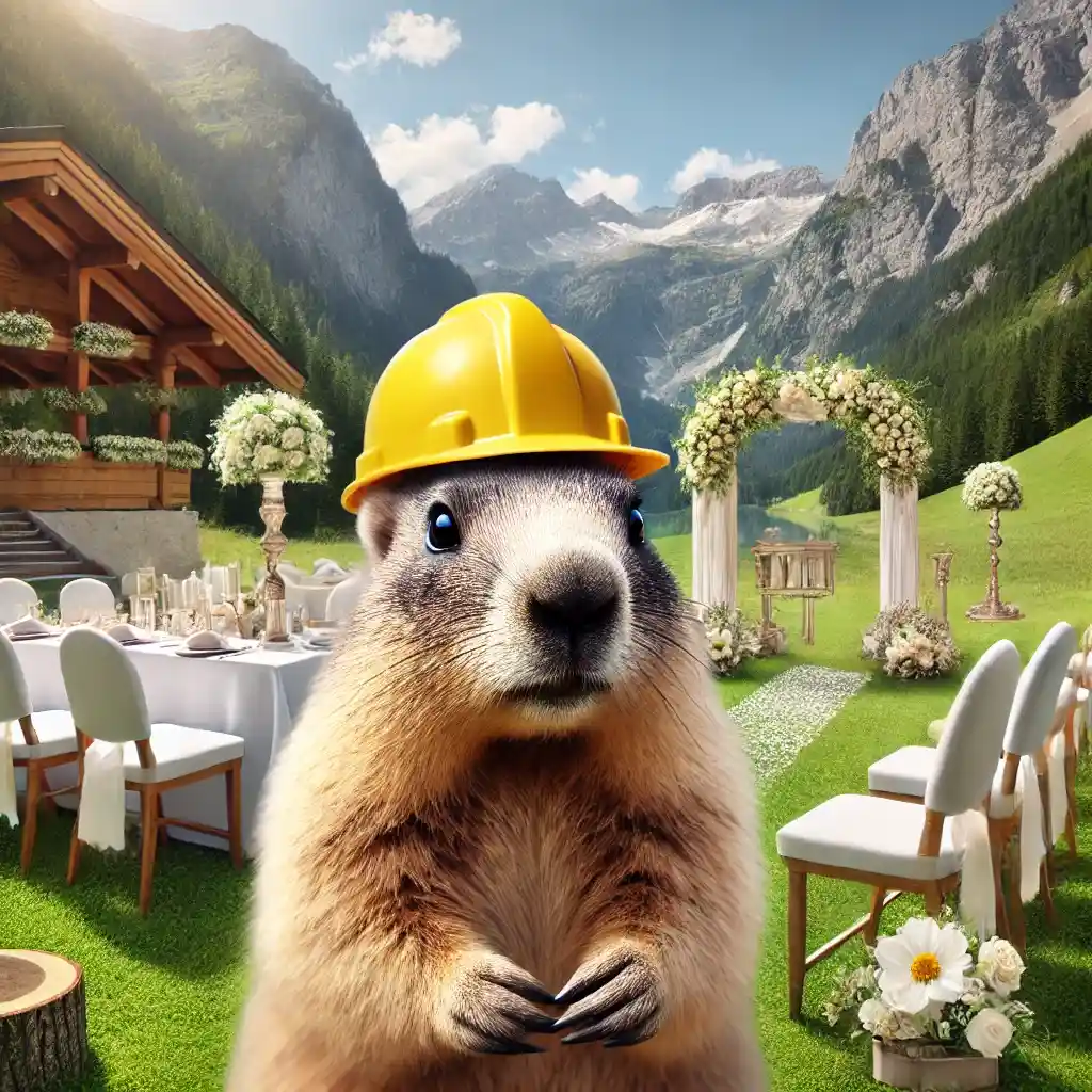 A worried looking marmot in a hard hat